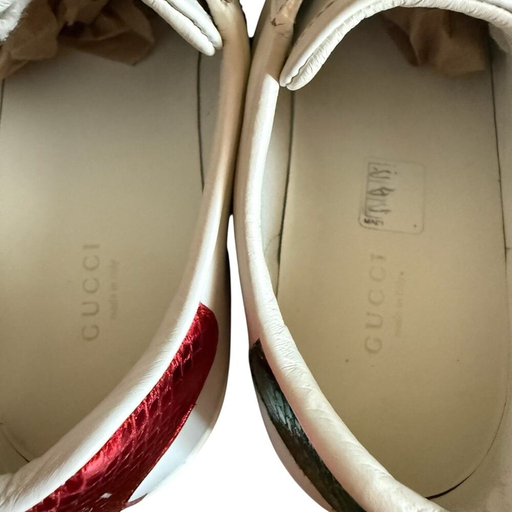Gucci Ace White Leather Bee Embroidered Web Stripe Sneakers Low Top EU 38 US 8 - Picture 6 of 11